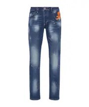 Paint effect straight denim trousers 33,34,36,29,30,31,32 Blue