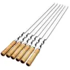 12Pcs Stainless Steel Barbecue Skewers Long Handle 55Cm Wooden Barbecue Handle L