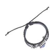 Blue Evil's Eye Bracelets Turkish Style Adjustable Length HandWoven Leather