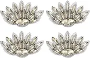 uxcell 4Pcs Handmade Beaded Patches, Peacock Tail Glass Crystal Appliques Sew on Rhinestone Patch for Clothing DIY Sewing Accessories, Light Coffee