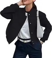 [EOICIOI] Bomber jacket Women Autumn Winter Cropped Jacket Black Brown Khaki Varsity Jacket Coat