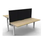 Adjustable 2Person Workstation With Screen Nat Oak And White 1800Mm