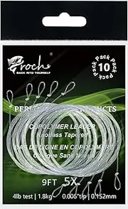 Fly Fishing Tapered Leader with Pre-Tied Loop 9FT Nylon Fly Line Leader (10 Pack) 0X 1X 2X 3X 4X 5X 6X