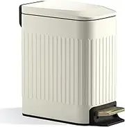 Small Bathroom Trash Can with Lid Soft Close-6L/1.6 Gal Slim Step Garbage Can-Metal Pedal Wastebasket-Narrow Rectangle Garbage Container Bin for Corner Office, Bedroom, Toilet, Live Room-Beige