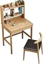Kids Desk and Chair Set, Wooden Computer Desk, Children Study Table with Drawer and 2-Layer Bookshelf, for Home School Kids Drawing Studying Writing Reading(Beige)