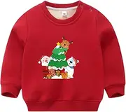 [T.H.L.S] Boys Girls' Thermal Fleece Lined Cotton Christmas Sweatshirts X-mas Pullover Crew Neck Long Sleeve Shirt