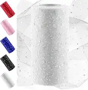 [Swpeet] 6 Inch by 50 Yards White Glitter Tulle Fabric Roll, Fabric Spool Sparkling Tulle Ribbon, Netting Polyester Spool for DIY Birthday Party Wedding Decorations Christmas Craft Supplies