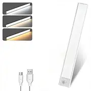 Under Cabinet Lighting, 2000mAh Motion Sensor Light 3 Colors Dimmable&USB Rechargeable, Led Strip Lights Kitchen Under Cabinet with Magnetic Install for Wardrobe, Stairs, Hallway (30CM, Pack, 1)