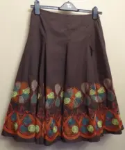 Warehouse UK10 EU38 US6 new brown cotton lined skirt with bright embroidered hem
