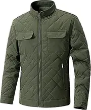[PHJTOMK] Men's Windproof Quilted Jackets Lightweight Winter Warm Bomber Jacket Padded Diamond Varsity Bomber Coats
