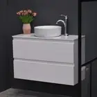Slim Narrow Bathroom Vanity Unit Wall Hung 900 MM Finger Pull White Basin Sink