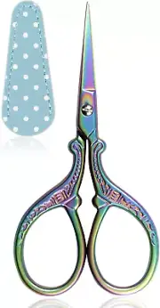 Small Craft Scissors 3.6Inch Rainbow Scissors with Leather Cover Stainless Steel