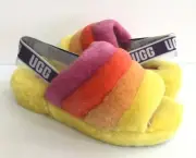 UGG WOMEN FLUFF YEAH SLIDE PRIDE RAINBOW YELLOW SANDAL US 10 / EU 41 / UK 8
