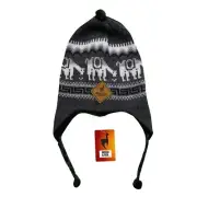 HANDMADE ANDEAN ALPACA GRAY REVERSIBLE BLACK HAT WITH EAR FLAPS