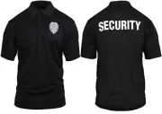 Black Moisture Wicking SECURITY BADGE Polo Shirt Short Sleeve Double Sided Top