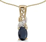 [LXR] 10k Yellow Gold Oval Sapphire And Diamond Pendant