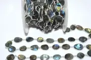 Labradorite bezel Connector Gemstone beaded Chain silver Plated 10feet LOT n66