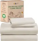 100% Organic Cotton Queen Sheet Set, Deep Pockets, Percale Sheets Queen, Soft Co