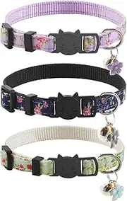 3 Pack Breakaway Cat Collars with Bell and Accessories, Flower Pattern Adjustable Cute Kitten Collars Floral for Kitty Puppy 7.5-11in …