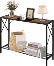 Entryway Console Table with Shelves for Hallway or Living Room - Brown/Black, 106x30x76cm