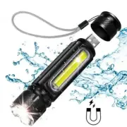 800LM Power LED Flashlight USB Rechargeable COB Torch Work Light Tail Magnet