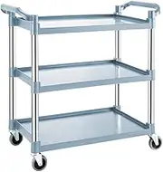 3 Tier Utility Service Cart Restaurant Rolling Cart Kitchen Push Cart Food Serving Trolley Cart with Wheels, Large Shelf Storage Trolley Heavy Duty Catering Cart for Bar Salon Warehouse Office
