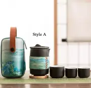 Landscape Art Black White Ceramic Travel Tea Set Carrier Bag Teapot Tea Cup Gift