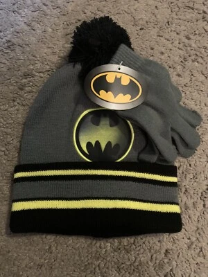 DC Comics Hat Glove Set Winter Weather Gear Batman Kids Cold Beanie New