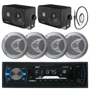 Silver Marine 6.5" Speakers,3.5" Box Speakers,Black Bluetooth USB Radio,Antenna