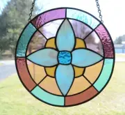 Handmade One of a Kind Stained Glass Abstract Daisy Flower Purple mandala