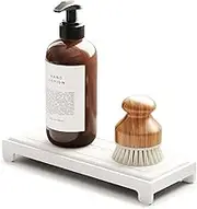 SpaceAid DryingNeat Sink Organizer, Instant Dry Sink Caddy Organizers, Kitchen Sponge Soap Holder Dispenser, Countertop Fast Drying Counter Tray Rack (Bamboo Rack, White) (SGSN-JZ-KS01-1W)