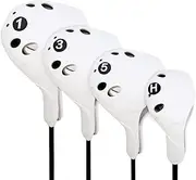 PGM Golf Head Cover 4 Count Drivers Fairway Woods Hybrid Golf Club Cover with No. Pins Fit Oversized Right Handed Easy on Off Extra Club Protection Washable Cover for All Brands