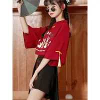 在飛比找ETMall東森購物網優惠-春夏中國風休閑紅色雪紡上衣唐裝