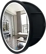 Bathroom Mirror Cabinet with LED Lights, Bathroom Wall Cabinet, Round Wooden Bathroom Mirror Cabinet, Wall Mounted Round Vanity Mirror, Smart Switch, Black, 50cm