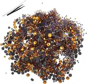 Angoily 1 Set Rhinestones with Tweezer and Pen Round Flat Back Gems for Cloth Crafts Shoes Bags Nail Art Organized Compartment Storage Box for DIY Projects