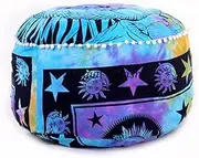 Indian Mandala Tapestry Decorative Floor Designs Cover Ottoman Pouf Cotton Comfortable Indian Cover Cushion Pouf Pillow Indian Indian Ombre Traditional Ethnic Pouf 14” x 24'' (Turquoise-Multi Sun)