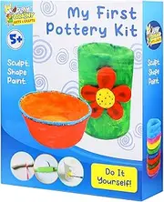 Brainy Pottery DIY Clay Art Kit - Creative Crafts for Kids Ages 5+, Includes Roller, Paint, Brush, Cutting Tool & More
