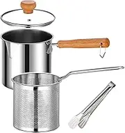 Tempura Pot with Basket | Stainless Steel Stove Top Fryer with Oil Strainer Pot Basket - Oil Filter Pot, Bacon Grease Saver, Grease Container for Kitchen Camping