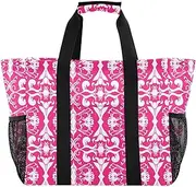 [sanluoli] Bag Foldable Beach Tote Sandproof with Handles Laundry Tote, Pink and White Floral, 1 size