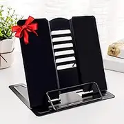 MSDADA Desk Book Stand Metal Reading Rest Book Holder Adjustable Cookbook Documents Holder Portable Sturdy Bookstands for Recipes Textbooks Tablet Music Books with Page Clips (Black)