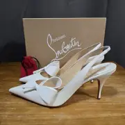 Louboutin Clare Nodo 80 Patent Bianco - White Slingback Heels - New - US Size 11