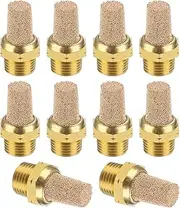 uxcell Pneumatic Muffler G 1/8, 10 Pack Sintered Bronze Brass Air Compressor Exhaust Muffler Filters Air Solenoid Valve Muffler Fitting for Automation Pneumatic Equipment, Golden