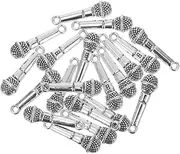 [OHPHCALL] 30 Pcs Microphone Pendant Key Fob Charm Necklace Microphone Charm Keychain Music Pendant Charm Music Instrument Pendants Microphone Sweaters Chain Charm Silver Zinc Alloy