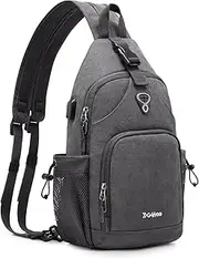 [G4Free] Sling Bag Canvas Crossbody Backpack with USB Charging Port & RFID Blocking, Hiking Daypack Shoulder Bag for Travel Outdoor