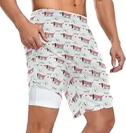 [ZZXXB] Dachshund Dog Woof Athletic Shorts for Men with Pockets 2 in 1 Quick Dry Running Shorts S-3XL