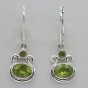 Green PERIDOT Leverback Earrings 925 STERLING SILVER Genuine Natural Gemstone 7e