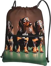 EdWal Dachshund Weiner Dog Print Drawstring Backpack Gym Bags Sports Bags With Zipper Pocket For Travel Beach, Black, One Size