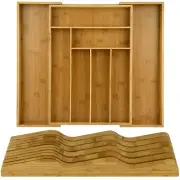 Organic Bamboo Drawer 8-Slot Organizer Tray Utensil Storage + Knife Block