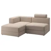 JÄTTEBO 2,5-seat mod sofa w chaise longue, left with headrest/Samsala grey-beige