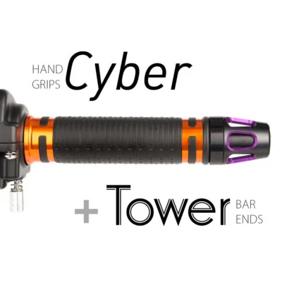 KiWAV Motorcycle Cyber grips Orange with Tower Bar Ends Purple/Black